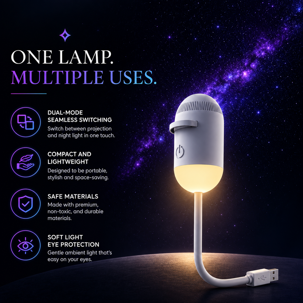 2 in 1 Galaxy Star Projector Night Light